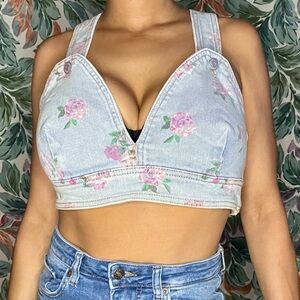 Light Denim Wild Fable Floral Crop Tank Top